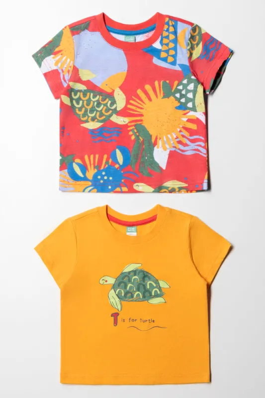 2 Pack Turtle Printed T-Shirts Orange & Red sold by Ackermas