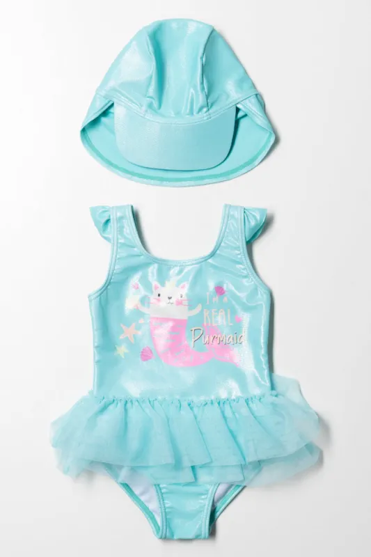 Swimsuit With Hat Teal sold by Ackermas