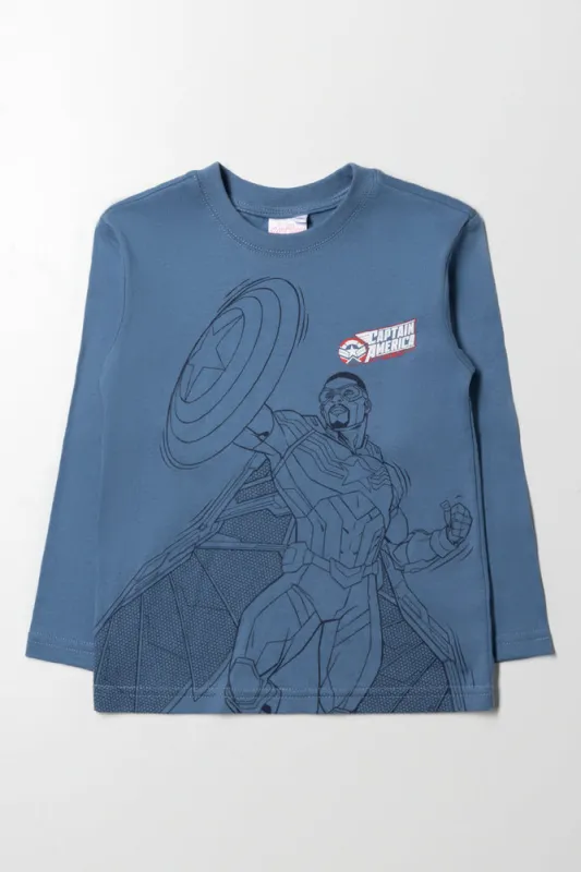 Captain America Long Sleeve T-Shirt Blue sold by Ackermas
