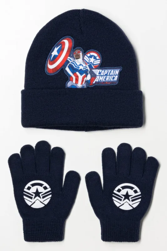 Captain America Beanie And Gloves Set Navy sold by Ackermas