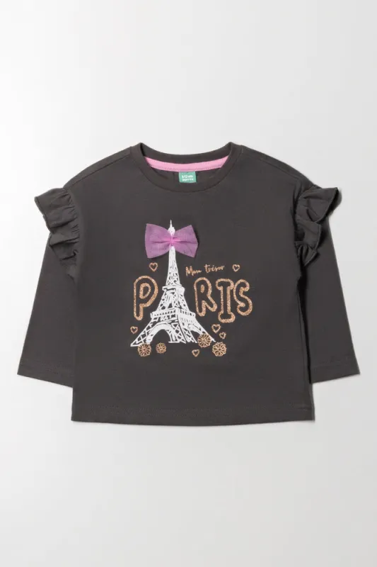 Paris Long Sleeve T-Shirt Dark Grey sold by Ackermas