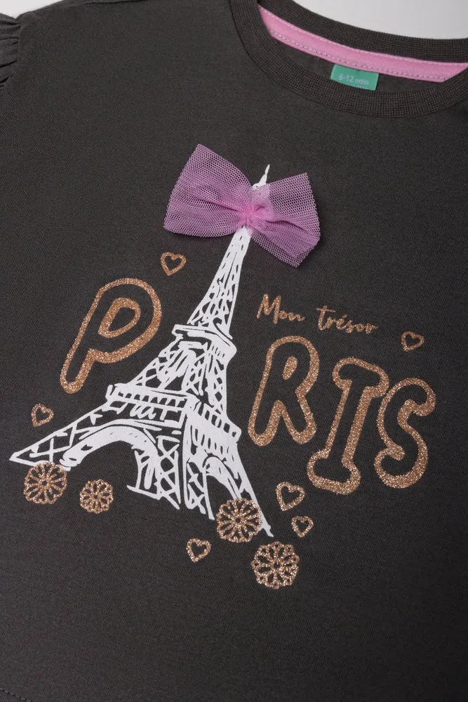 Paris Long Sleeve T-Shirt Dark Grey sold by Ackermas product image thumbnail 2