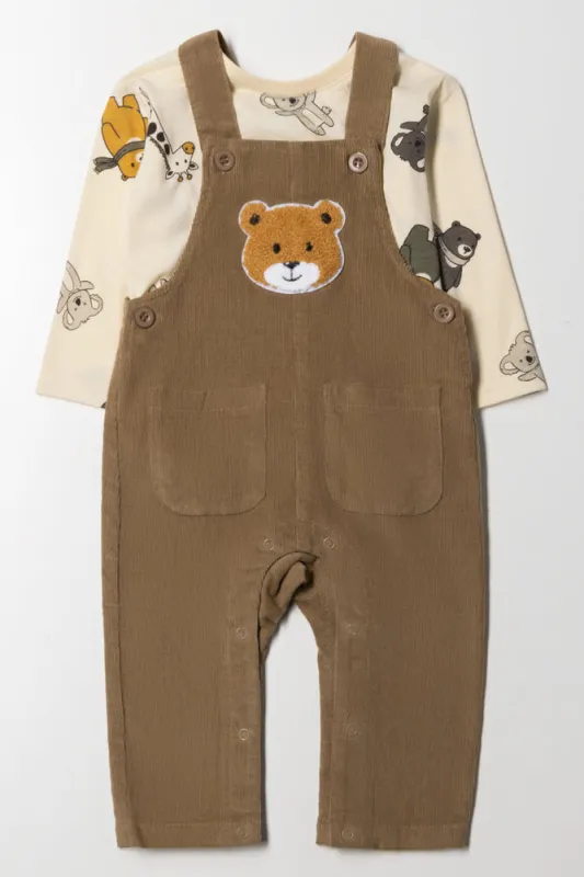 Bear Corduroy Dungaree Set Brown sold by Ackermas