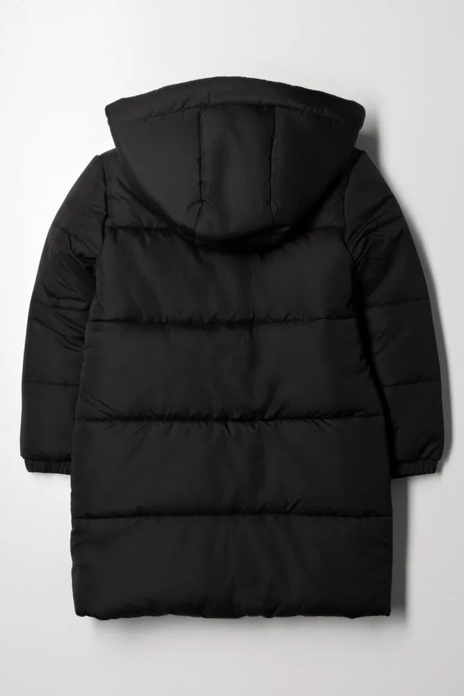 Long Hooded Puffer Jacket Black sold by Ackermas product image thumbnail 3