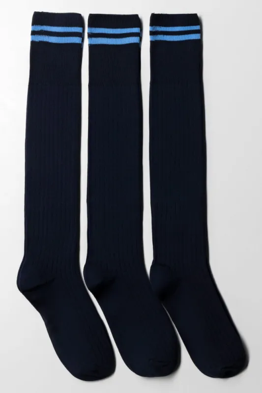 3 Pack Stripe Long Socks Navy And Blue sold by Ackermas