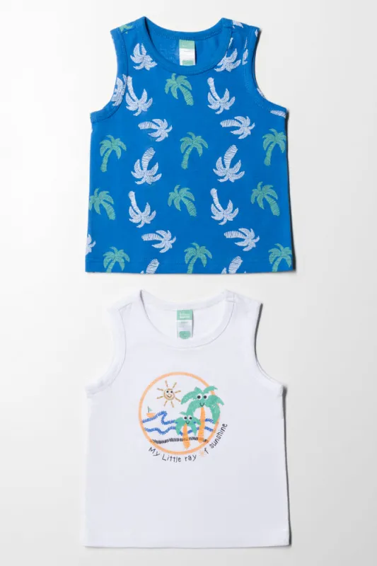 2 Pack Sleeveless T-Shirts Blue And White sold by Ackermas