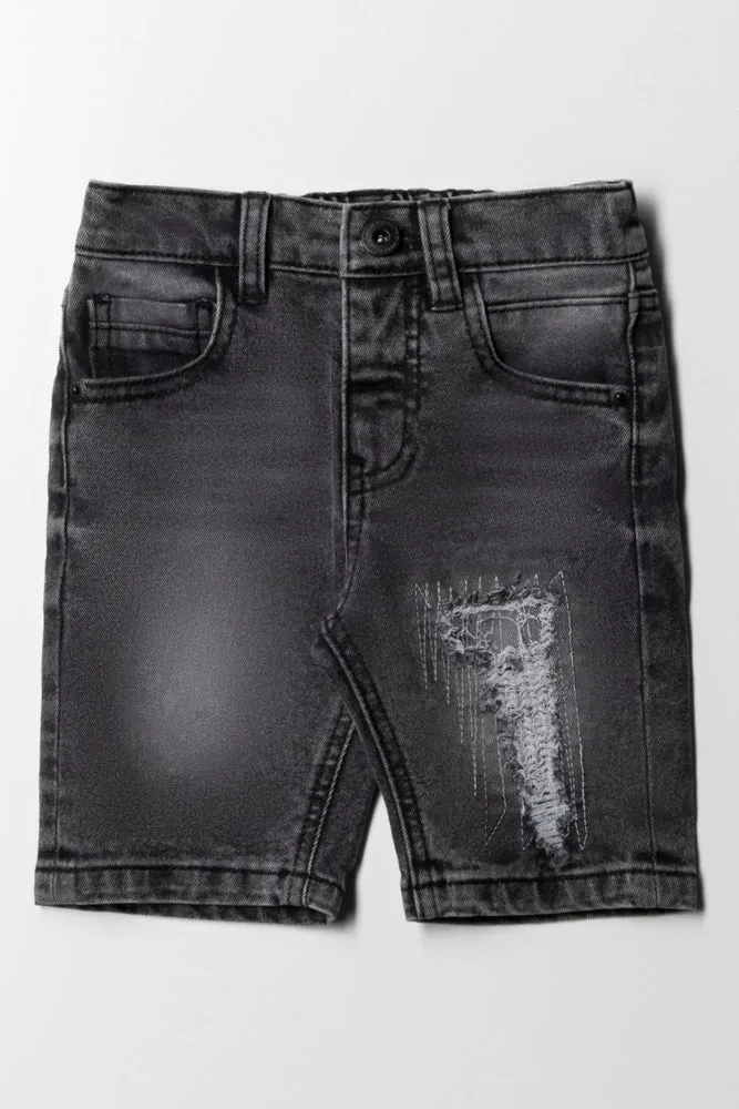 Ripped Denim Short Dark Grey sold by Ackermas