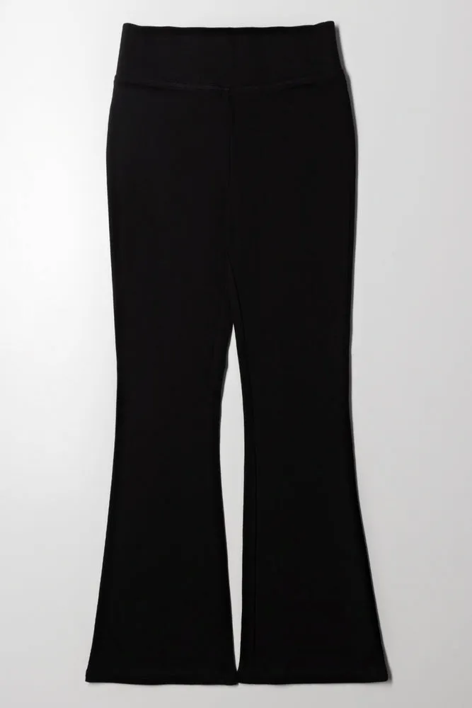 Rib Waist Flare Legging Black sold by Ackermas