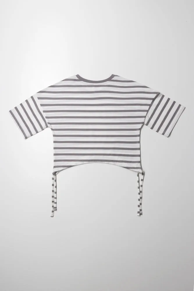 Curved Hem Stripe Short Sleeve T-Shirt Grey sold by Ackermas product image thumbnail 3