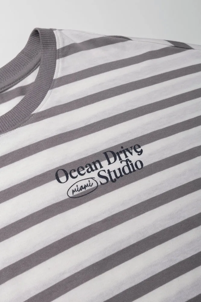 Curved Hem Stripe Short Sleeve T-Shirt Grey sold by Ackermas product image thumbnail 2