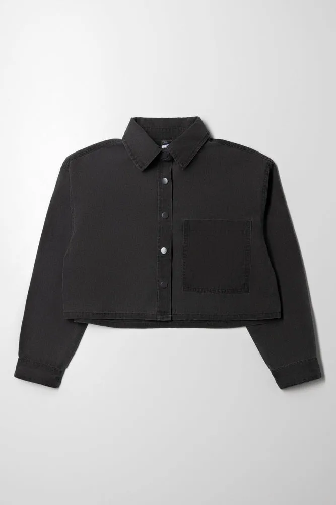 Denim Boxy Crop Shirt Dark Grey sold by Ackermas