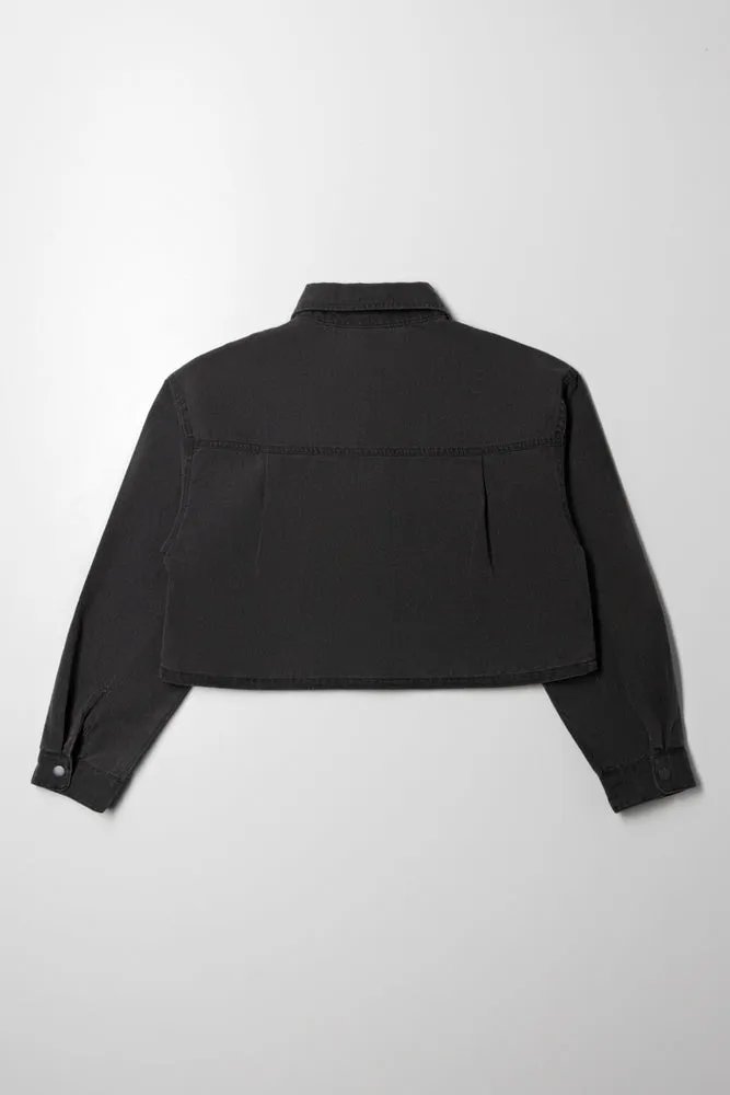 Denim Boxy Crop Shirt Dark Grey sold by Ackermas product image thumbnail 3