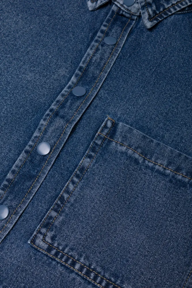 Denim Boxy Crop Shirt Blue sold by Ackermas product image thumbnail 2