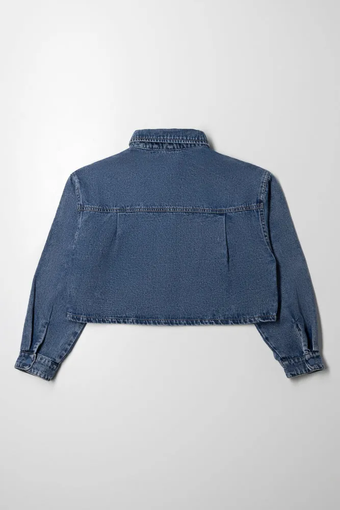 Denim Boxy Crop Shirt Blue sold by Ackermas product image thumbnail 3