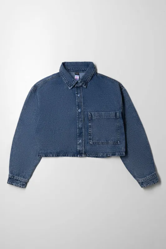 Denim Boxy Crop Shirt Blue sold by Ackermas