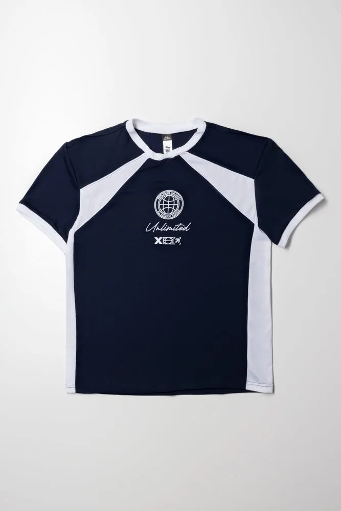 Sporty Short Sleeve T-Shirt Navy And White sold by Ackermas