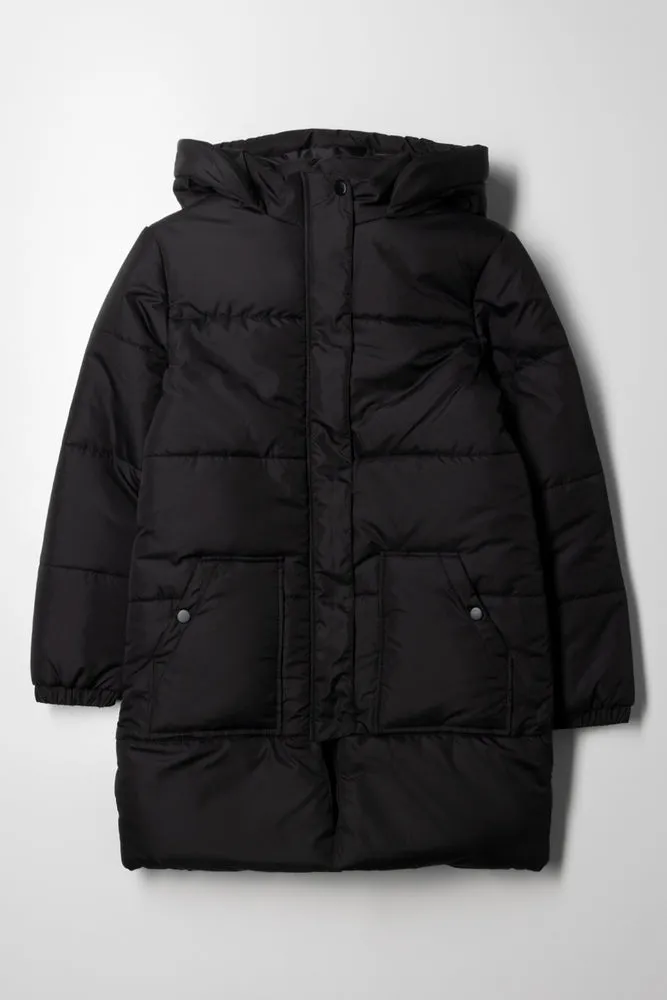 Hooded Long Puffer Jacket Black sold by Ackermas