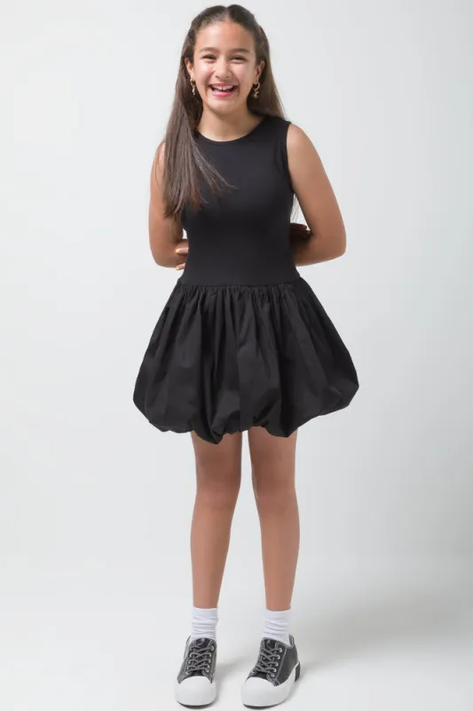 Bubble Knit Woven Combo Dress Black sold by Ackermas