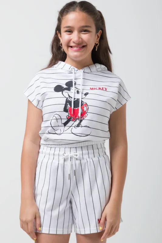 Mickey Mouse Sleeveless Striped  Hoody White sold by Ackermas