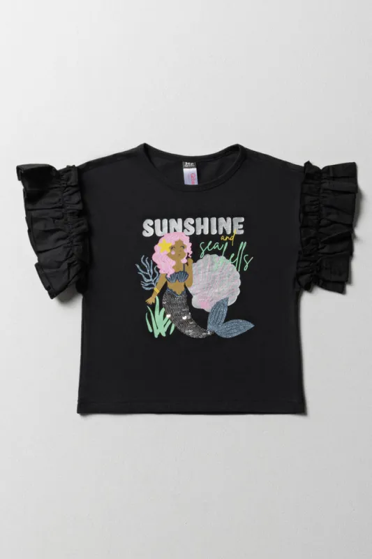 Mermaid Sequin 3D Knit Top Black sold by Ackermas