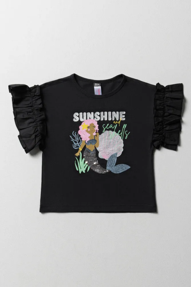 Mermaid Sequin 3D Knit Top Black sold by Ackermas