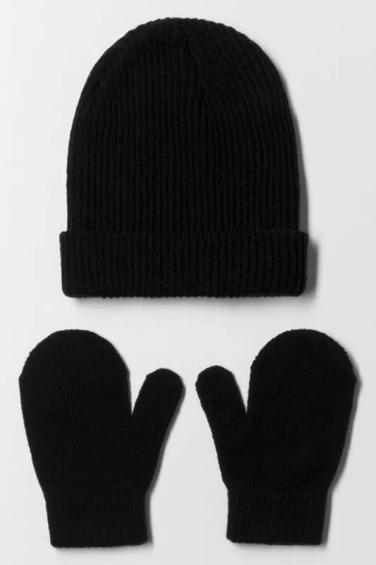 Beanie And Mittens Set Black sold by Ackermas