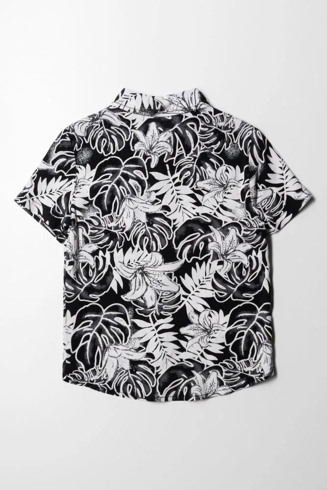 Viscose Resort Shirt Palms Black And White sold by Ackermas product image thumbnail 4