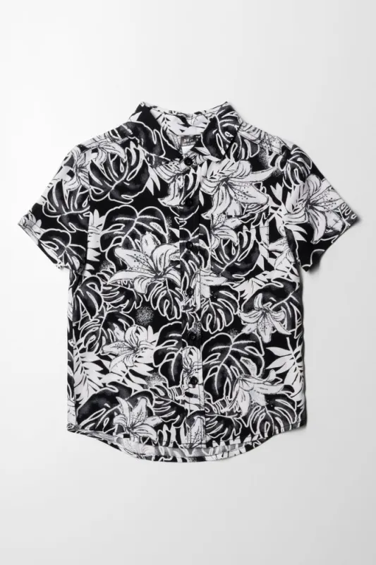 Viscose Resort Shirt Palms Black And White sold by Ackermas