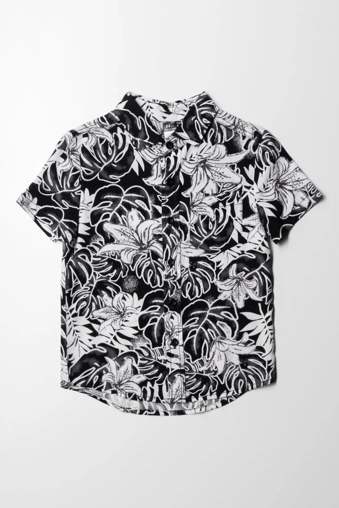 Viscose Resort Shirt Palms Black And White sold by Ackermas
