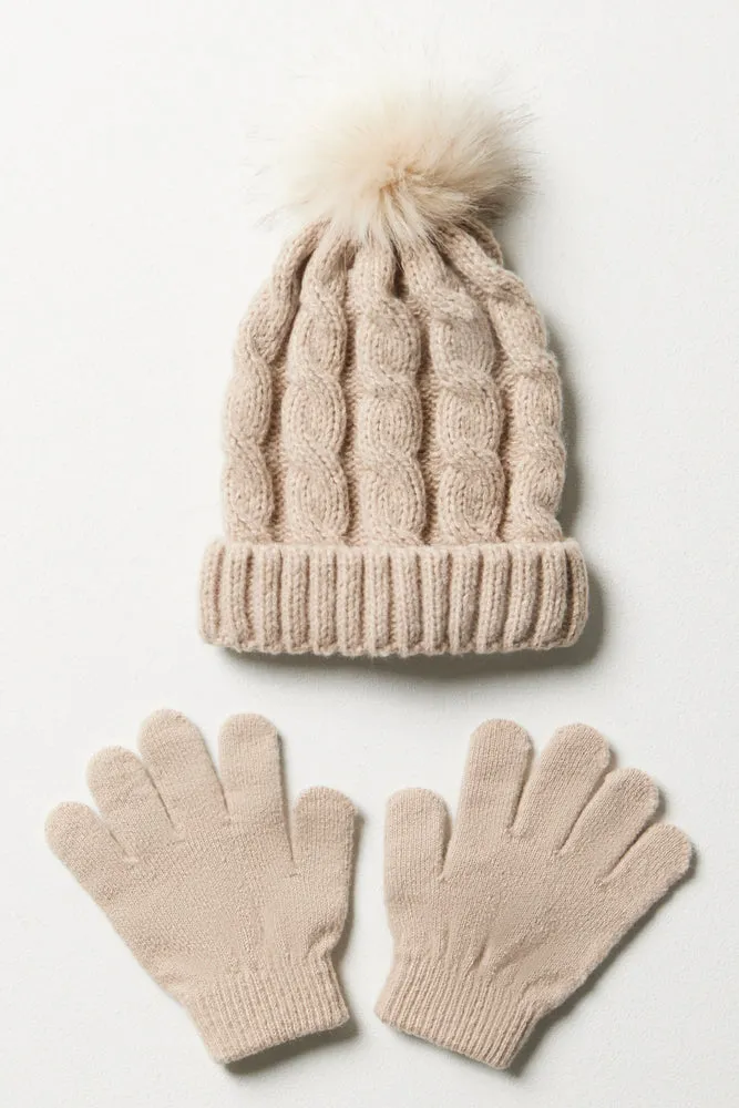 Beanie & Gloves Set Natural sold by Ackermas