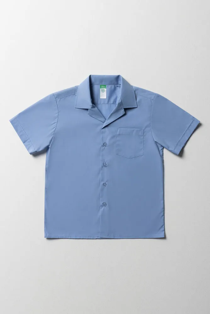 Unisex School Short Sleeve Open Neck Shirt Blue sold by Ackermas