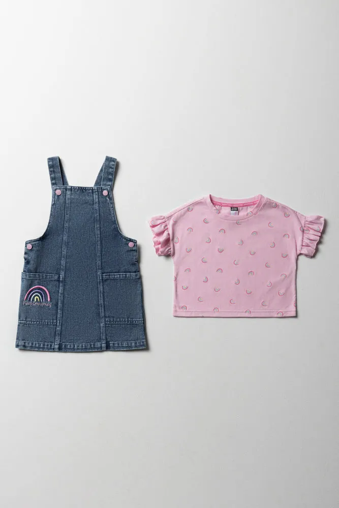 Denim Pinafore With Frill Short Sleeve T-Shirt Set Blue & Pink sold by Ackermas product image thumbnail 4
