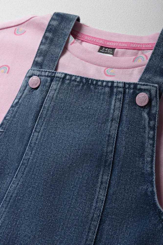 Denim Pinafore With Frill Short Sleeve T-Shirt Set Blue & Pink sold by Ackermas product image thumbnail 2