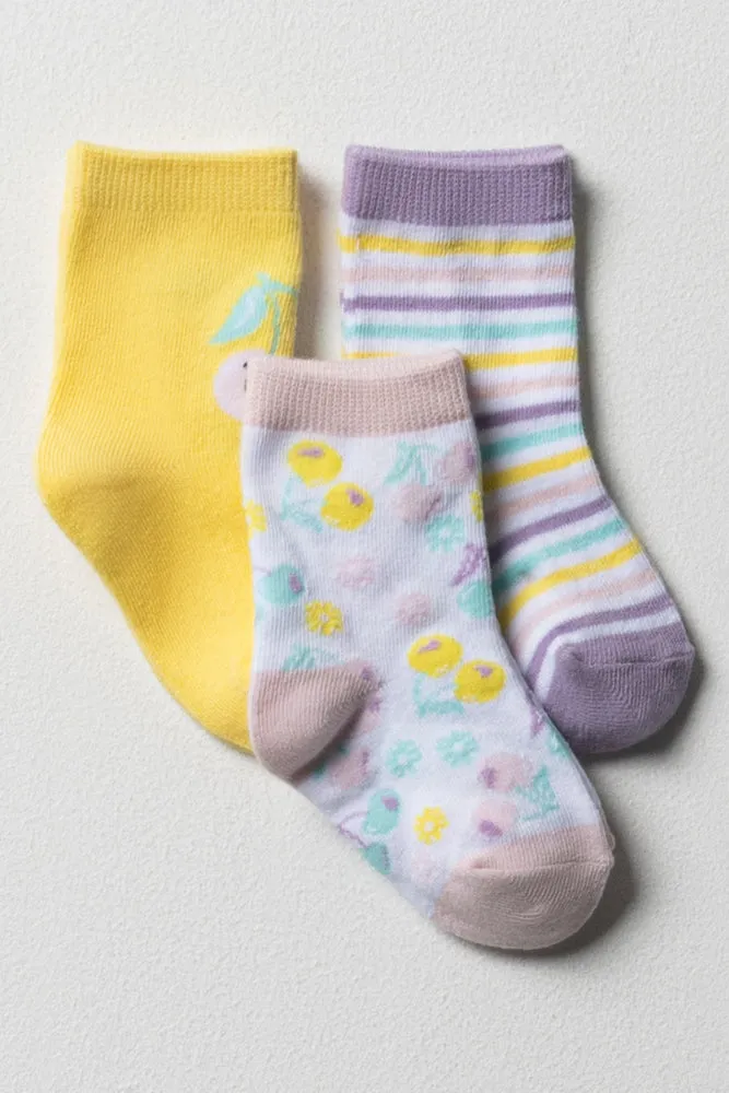 3 Pack Cherries Sweeter Together Socks Yellow And Purple sold by Ackermas