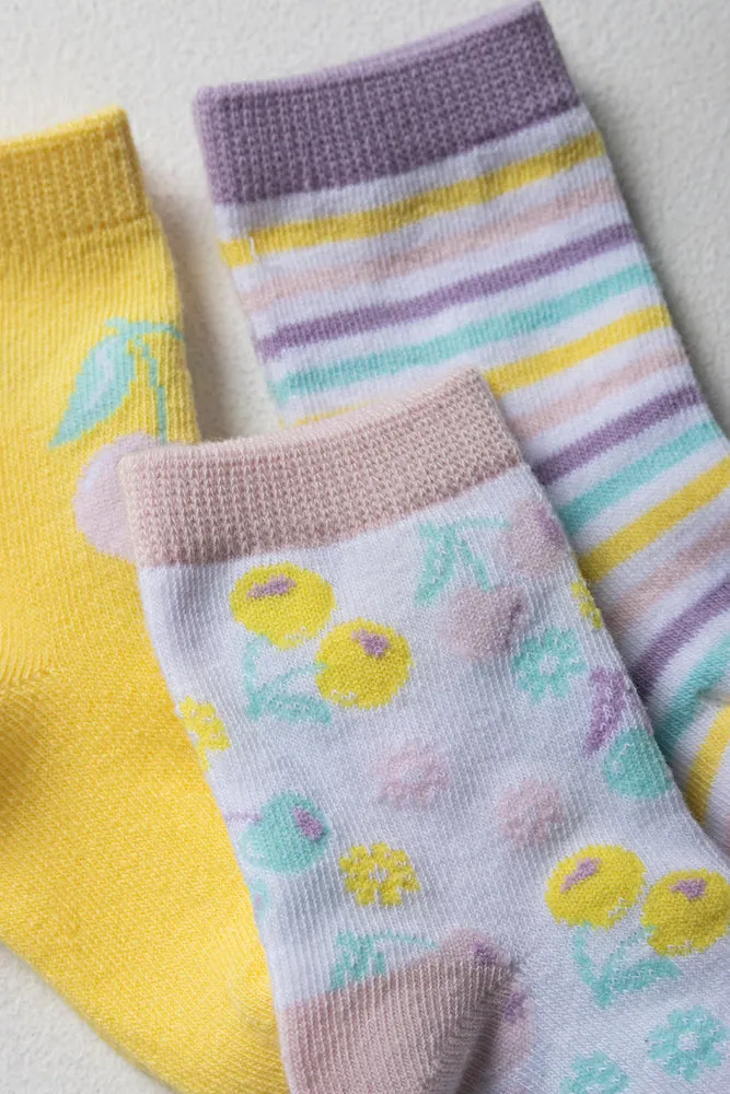 3 Pack Cherries Sweeter Together Socks Yellow And Purple sold by Ackermas product image thumbnail 2