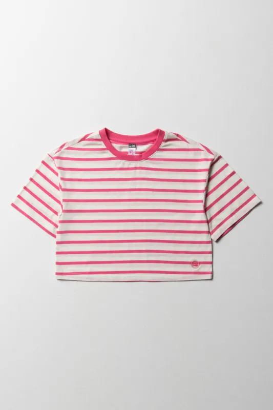 Stripe Boxy Short Sleeve T-Shirt Pink sold by Ackermas