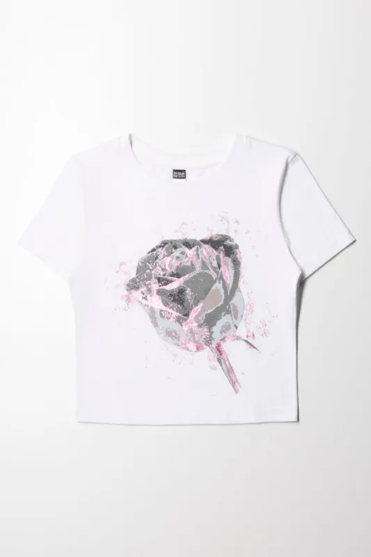 Baby Tee With Big Rose White sold by Ackermas