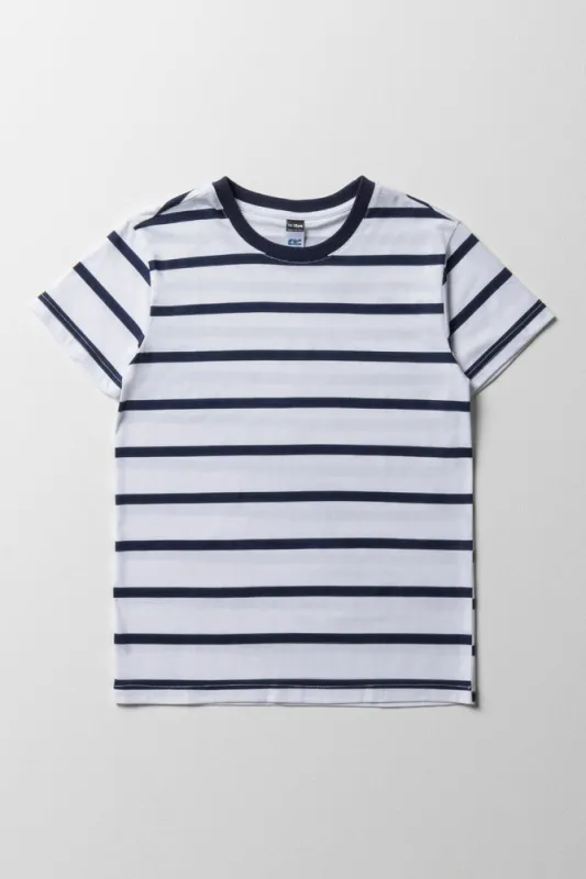 Stripe Short Sleeve T-Shirt White sold by Ackermas