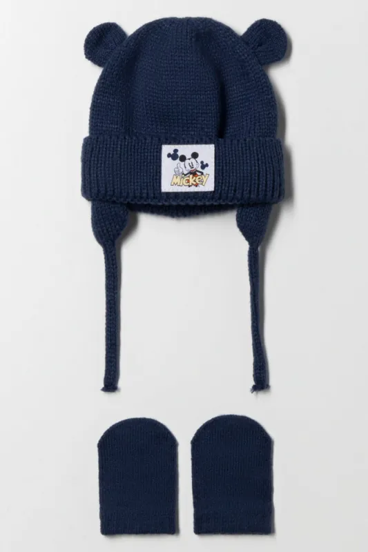 Mickey Mouse Beanie And Mittens Set Navy sold by Ackermas