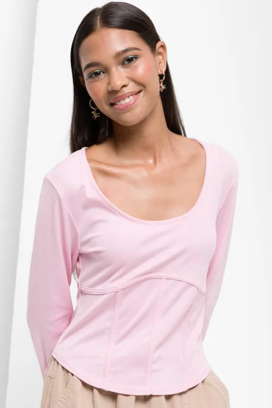Long Sleeve Corset Top Pink sold by Ackermas