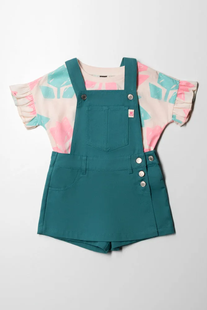 Skort With Flower T-Shirt Set Teal sold by Ackermas