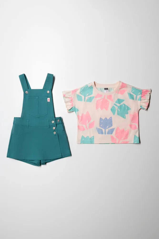 Skort With Flower T-Shirt Set Teal sold by Ackermas product image thumbnail 5