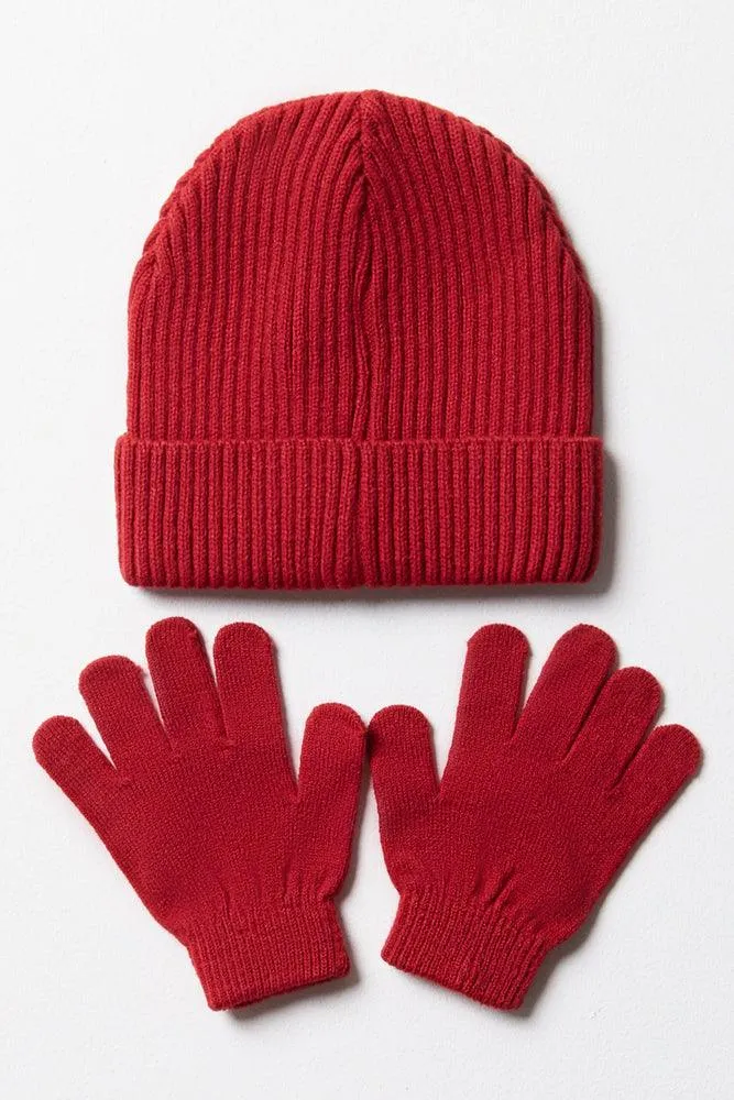 Beanie & Gloves Set Red sold by Ackermas