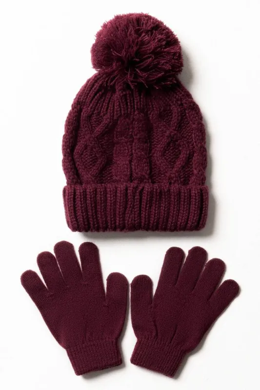 Beanie & Gloves Set Burgundy sold by Ackermas