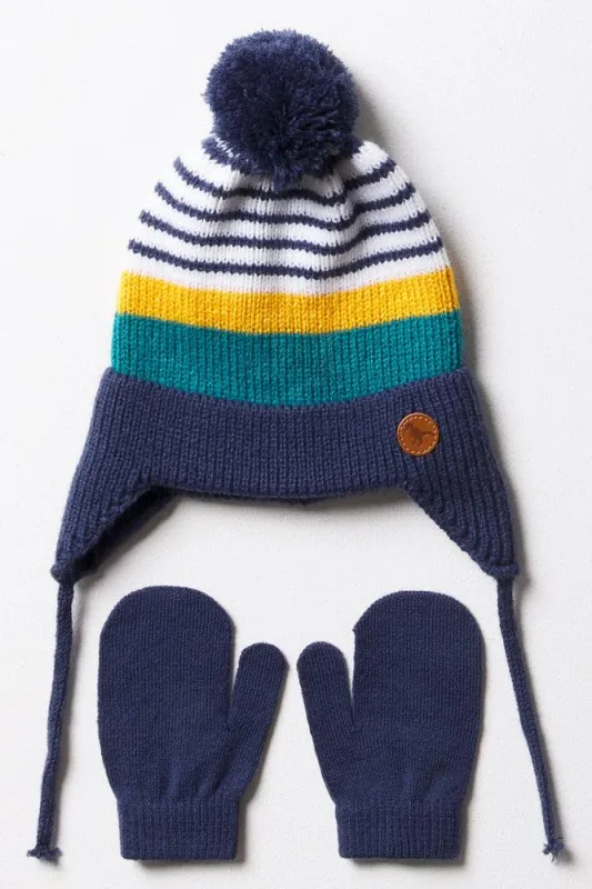 Stripe Beanie & Mittens Set Multi sold by Ackermas