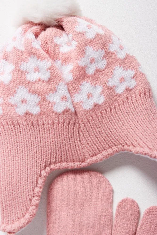 Flower Beanie & Mittens Set Pink sold by Ackermas product image thumbnail 2