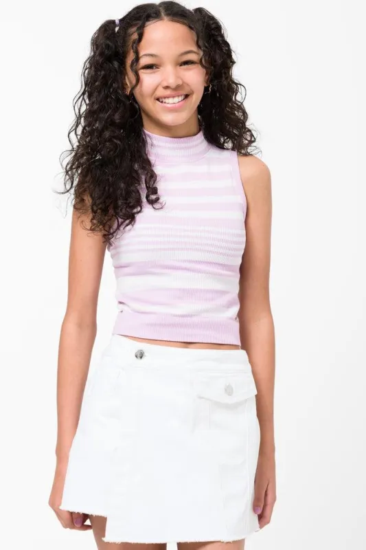 Seamfree High Neck Sleeveless Top Pink Stripe sold by Ackermas