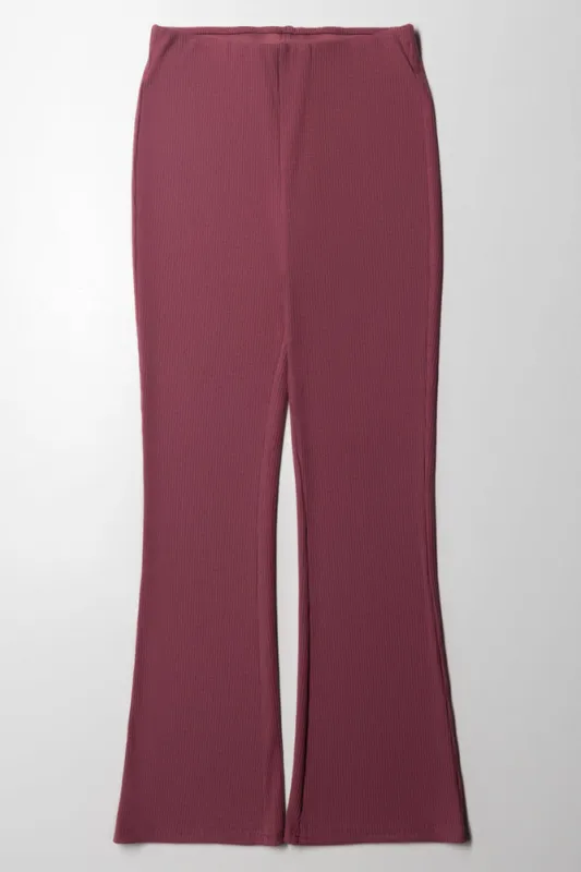 Rib Flare Leggings Dark Pink sold by Ackermas