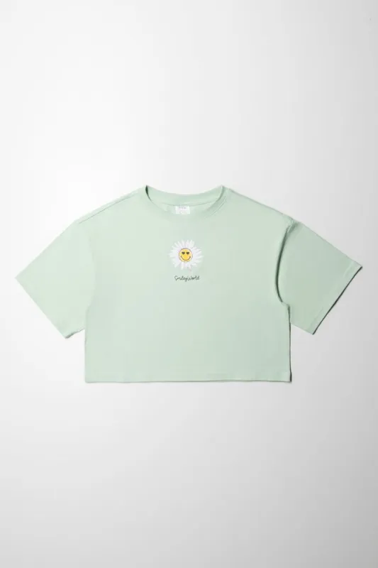 Daisy Cropped Boxy T-Shirt Light Green sold by Ackermas