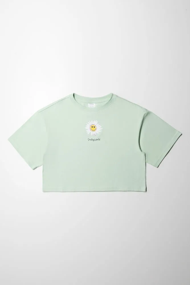 Daisy Cropped Boxy T-Shirt Light Green sold by Ackermas